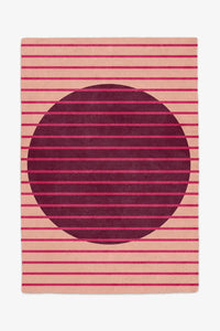 custom color peach wool area rug with geometric round design and stripes