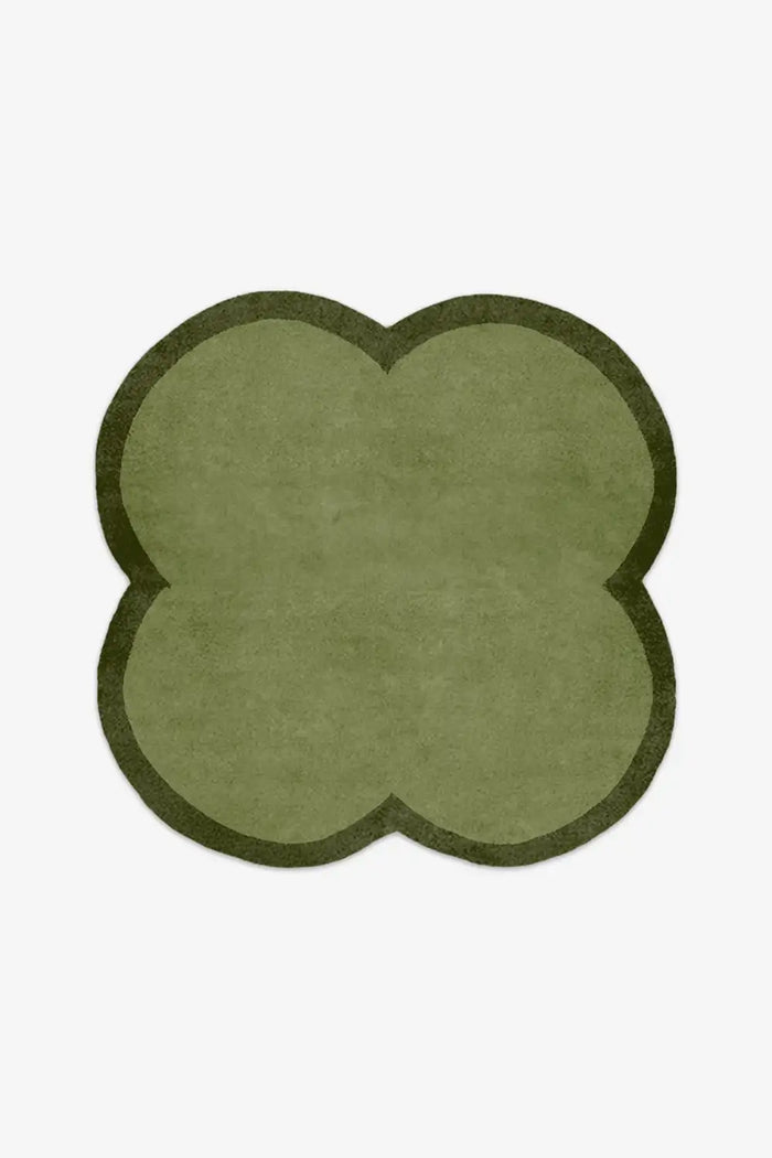 custom wool rugs green clover-shaped rug on a white background