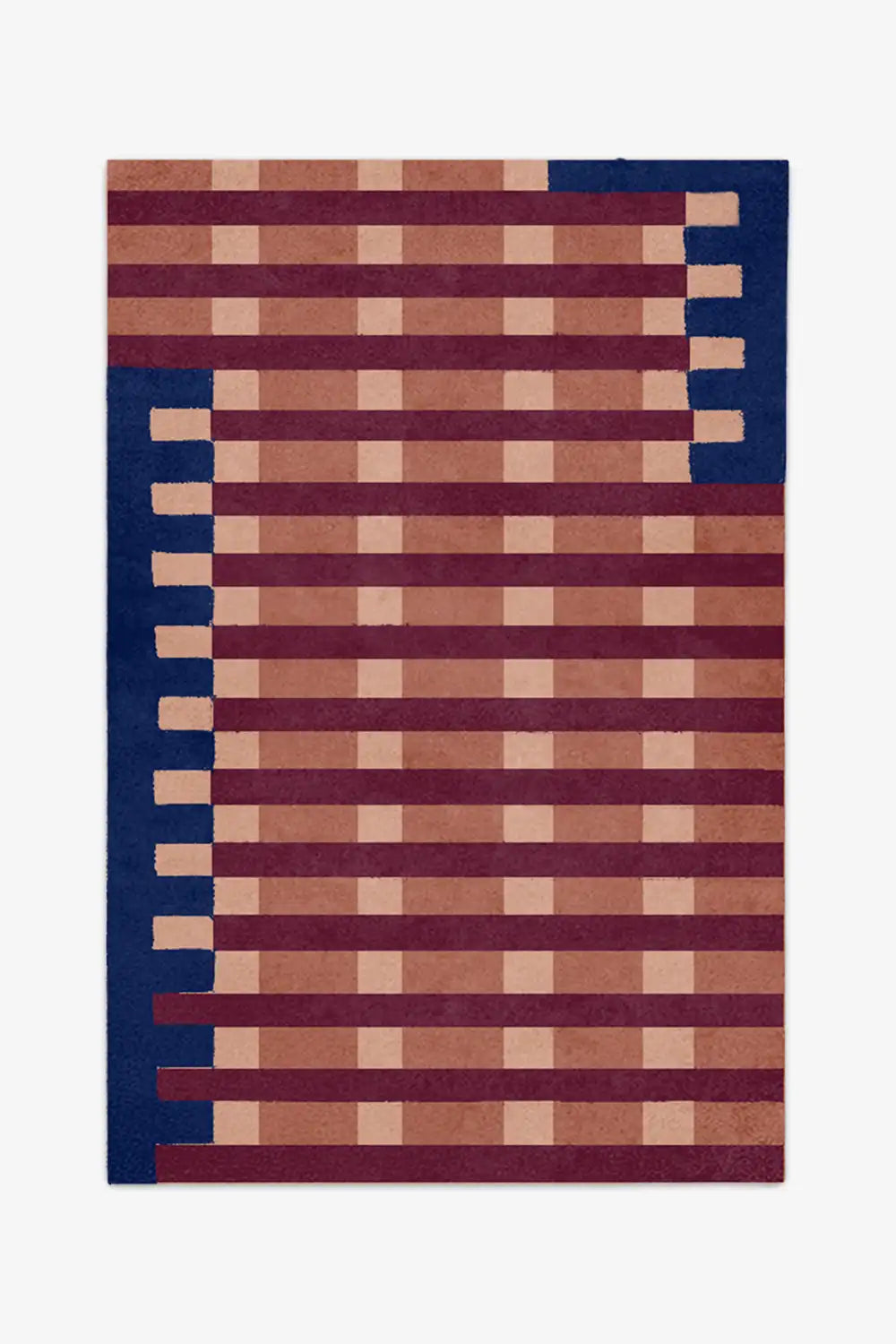 custom rug with a geometric multicolor pattern on a white background