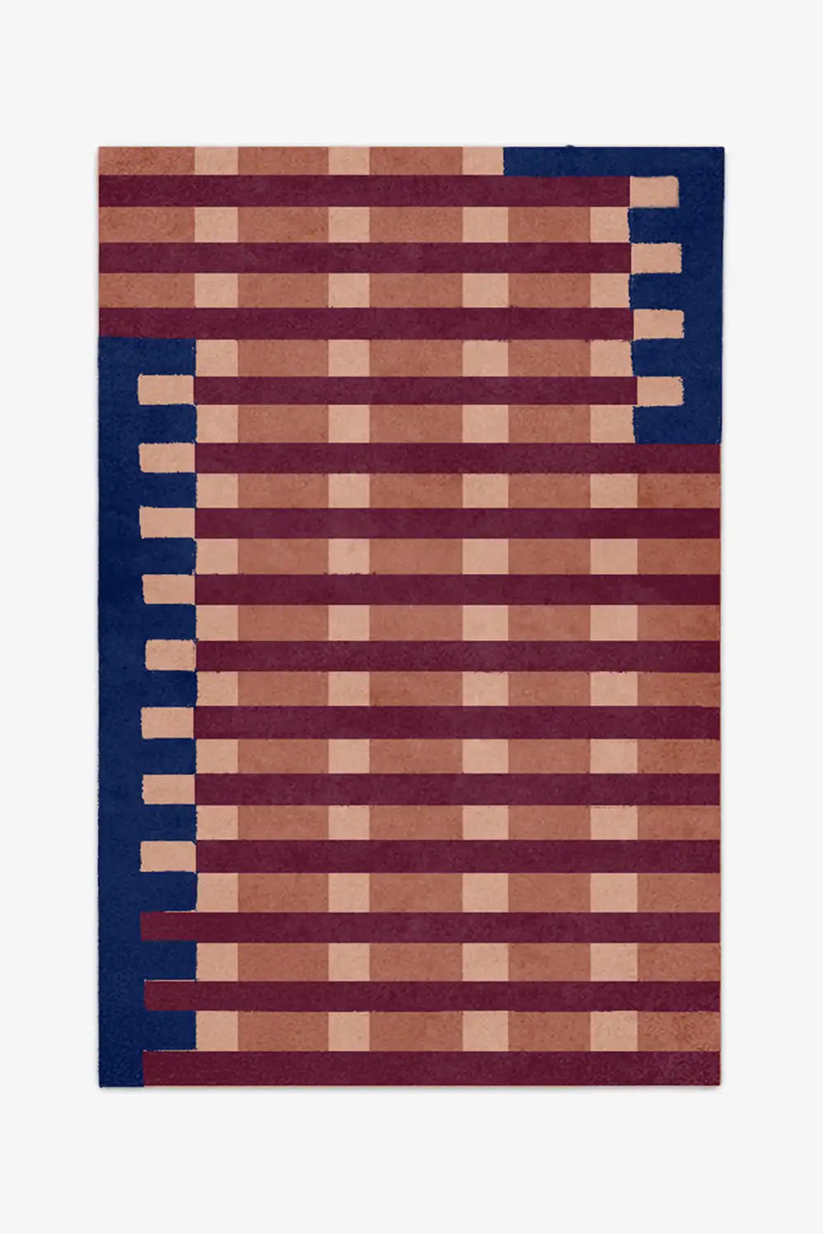 custom rug with a geometric multicolor pattern on a white background