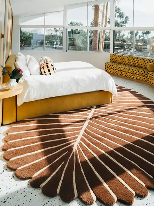 custom size rug with unique scalloped leaflike silhouette for designer luxury interiors
