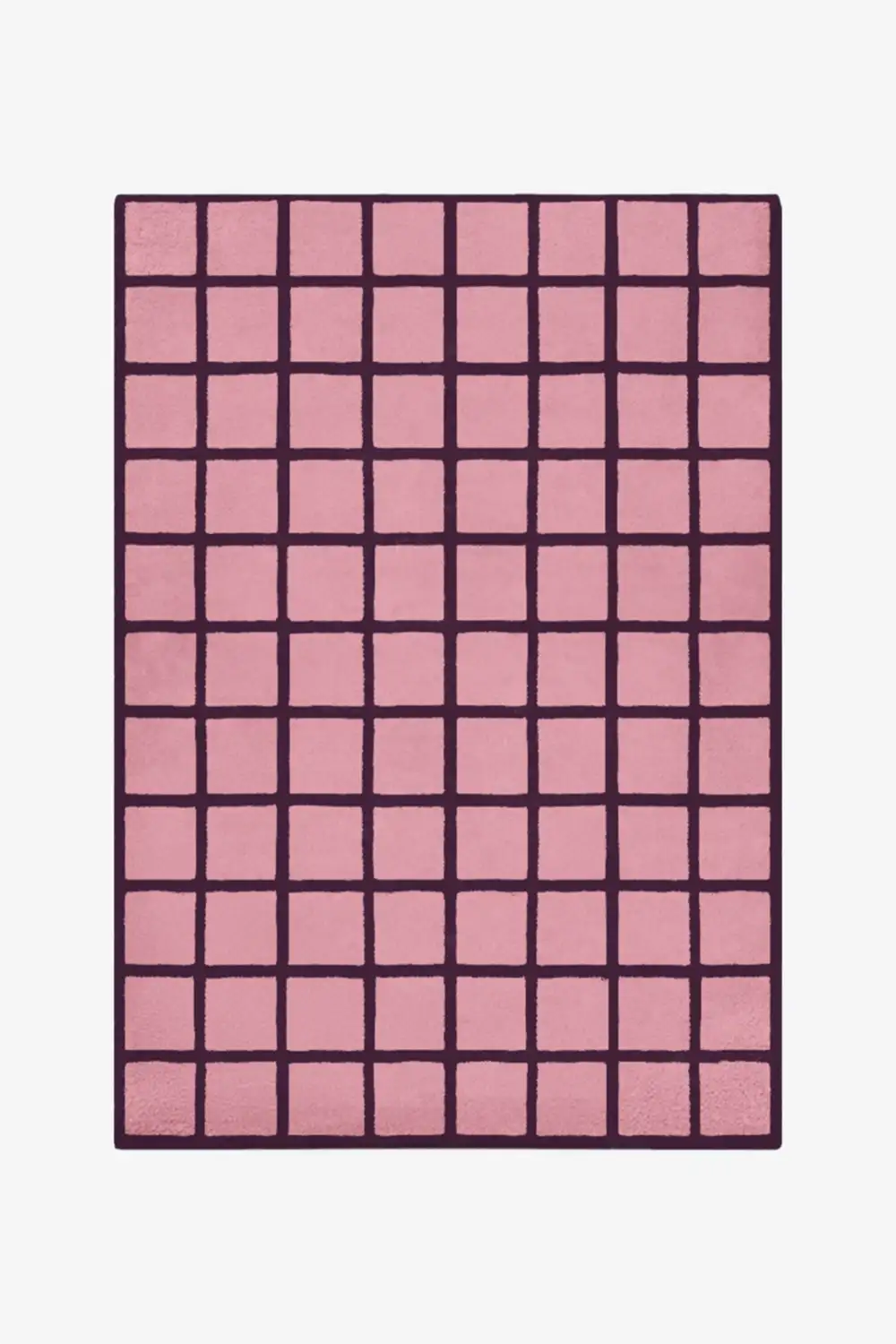 Rose pink and deep purple tiled rug in a striking modern palette