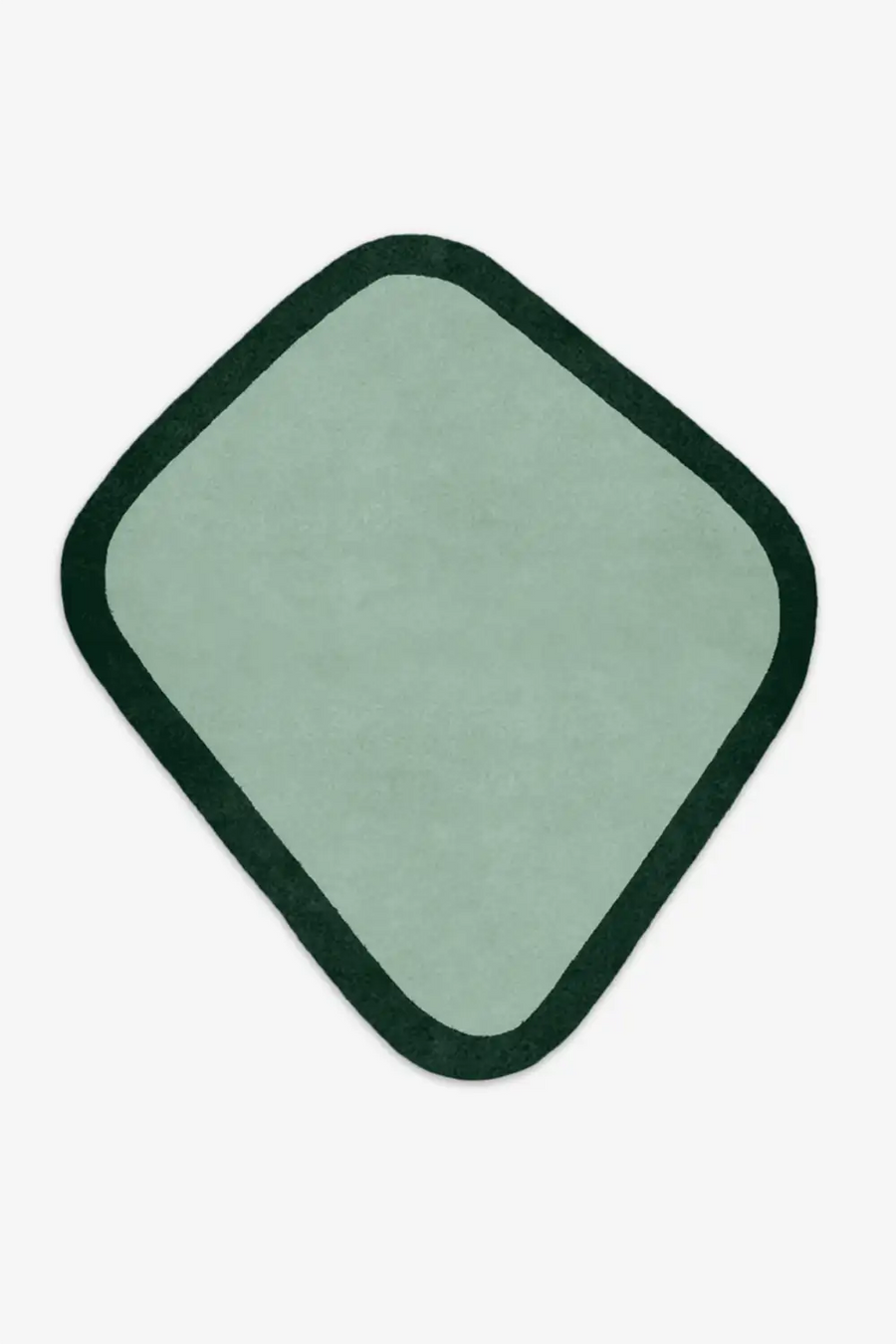 Green square rug with dark green border on a white background