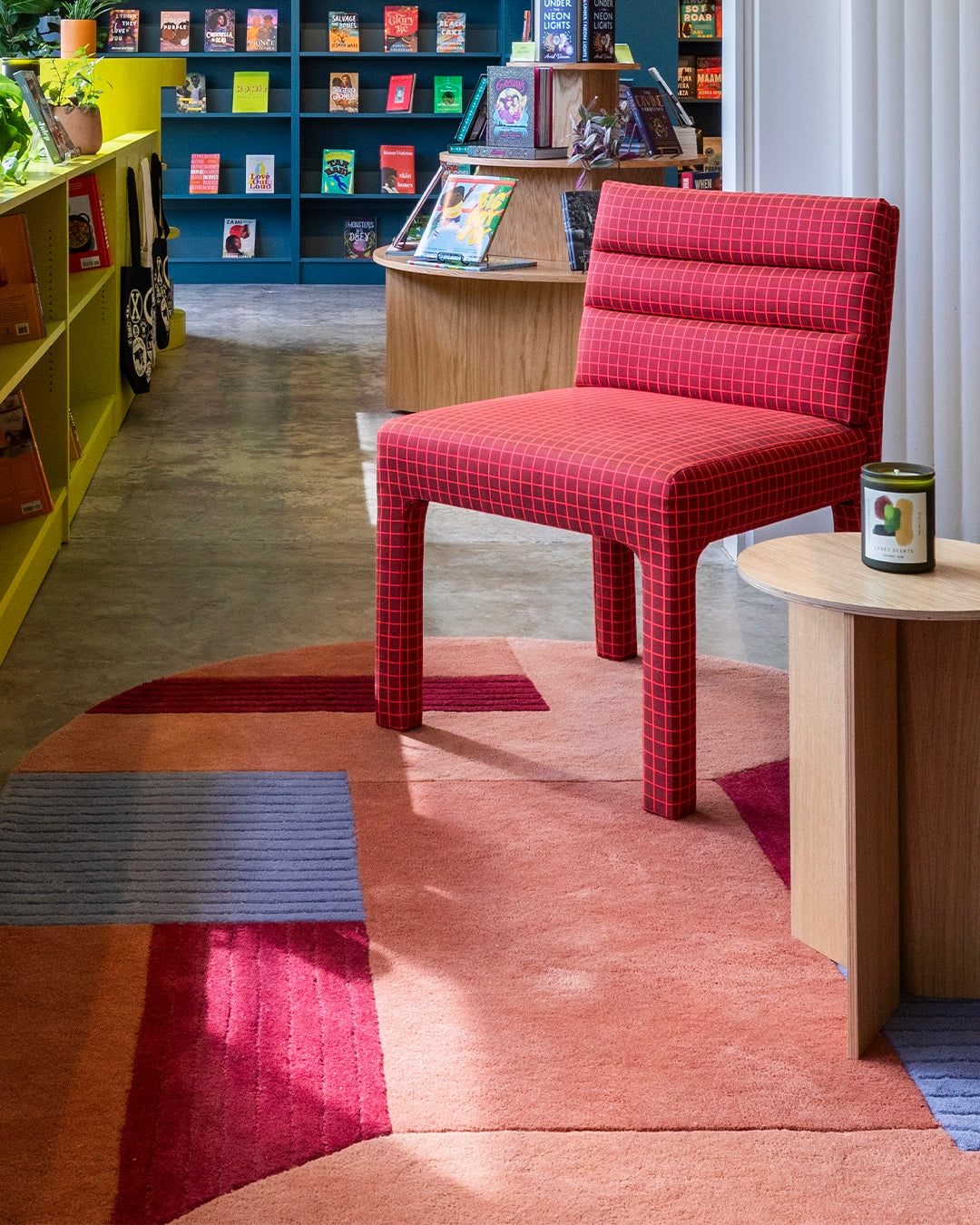 custom oval rug in a modern retail interior