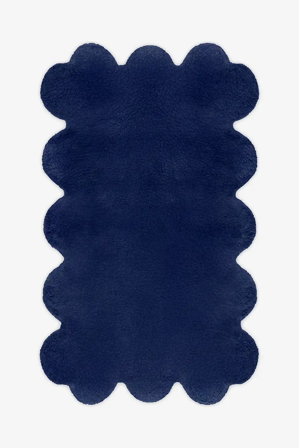 8x10 navy blue scalloped wool rug with sculpted hand-tufted pile, ideal for modern or coastal interiors