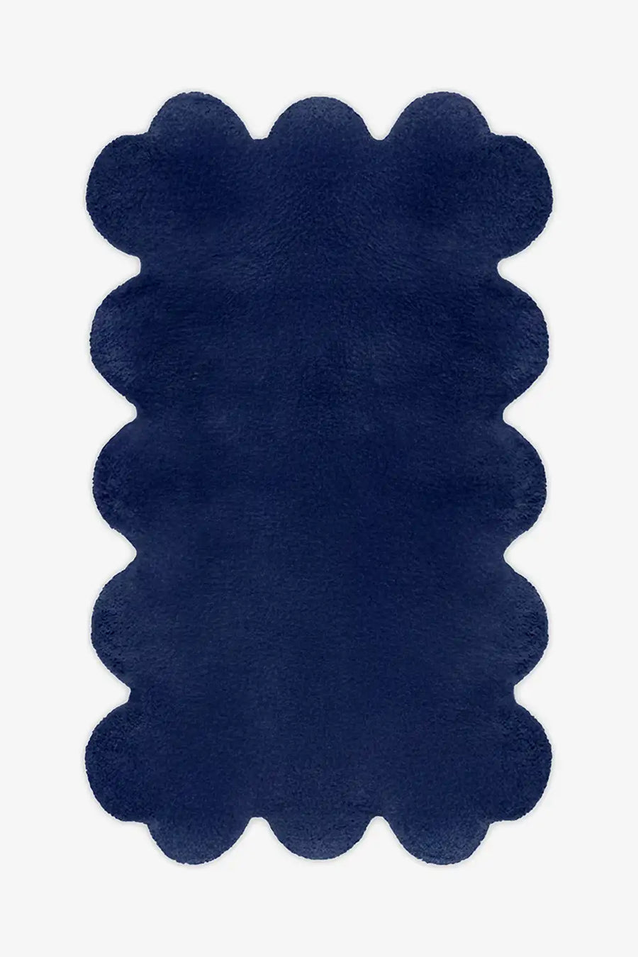 8x10 navy blue scalloped wool rug with sculpted hand-tufted pile, ideal for modern or coastal interiors