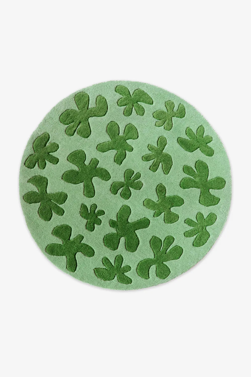 Green floral round wool rug, sage green round rug for dining room or nursery