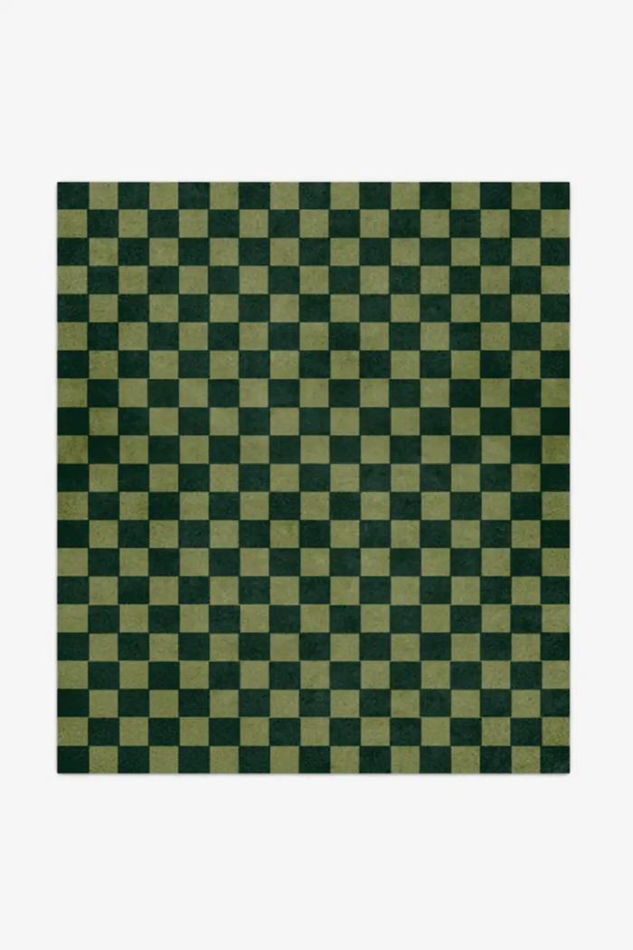 green checkered wool area rug