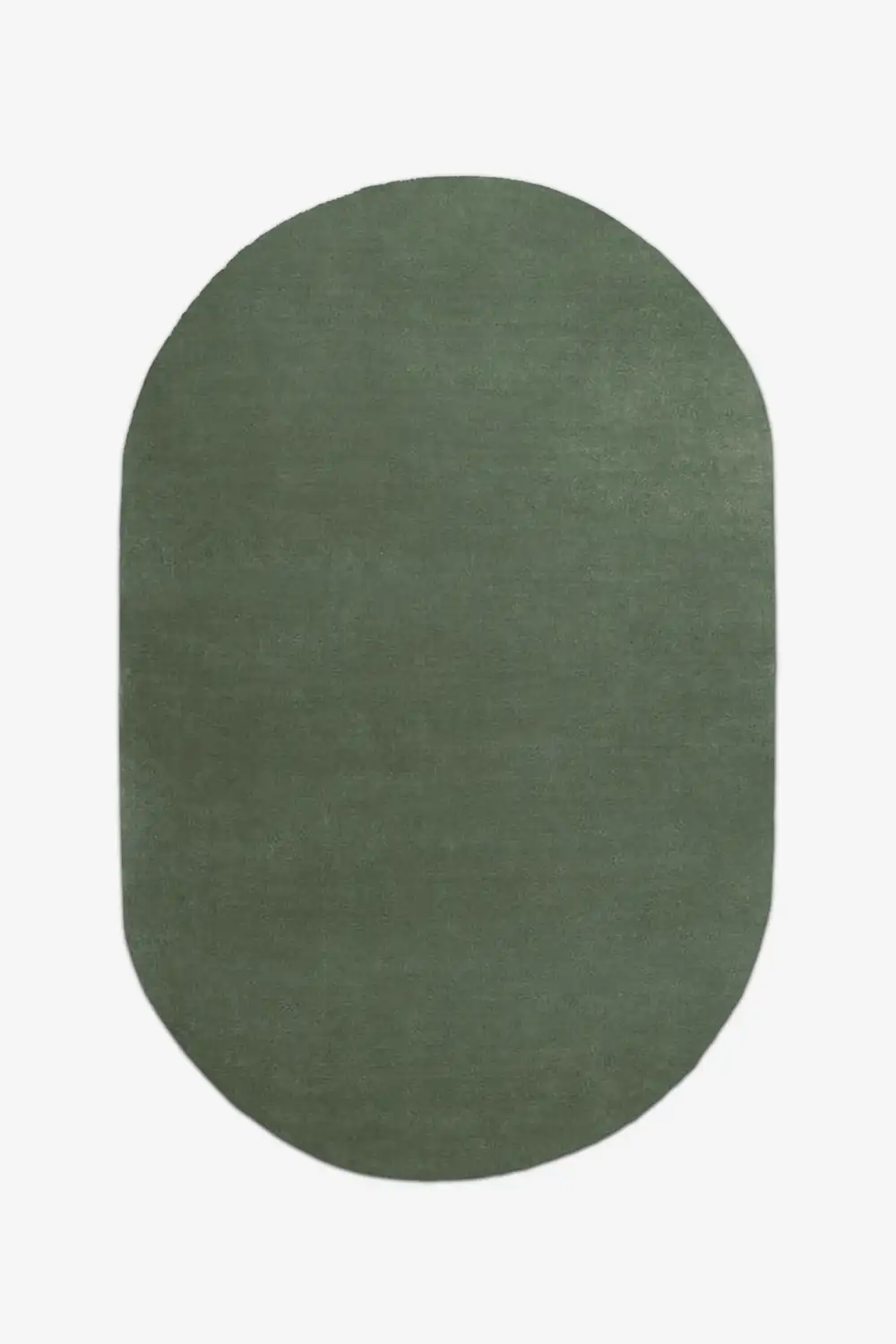 Green oval wool rug on a white background