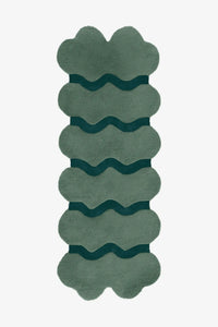 Bold forest green and navy scalloped runner rug, designed for moody modern interiors, cozy living spaces, or contemporary hallways.