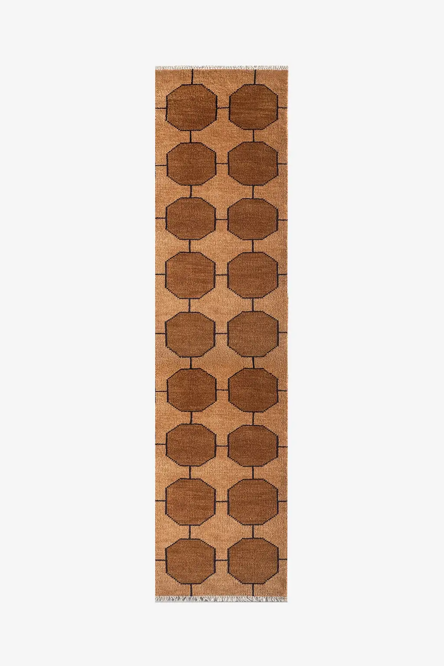 Honey Gold Octagon Link Hand Knotted Wool Runner Rug