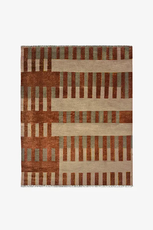 Rectangular rug with geometric pattern on a white background