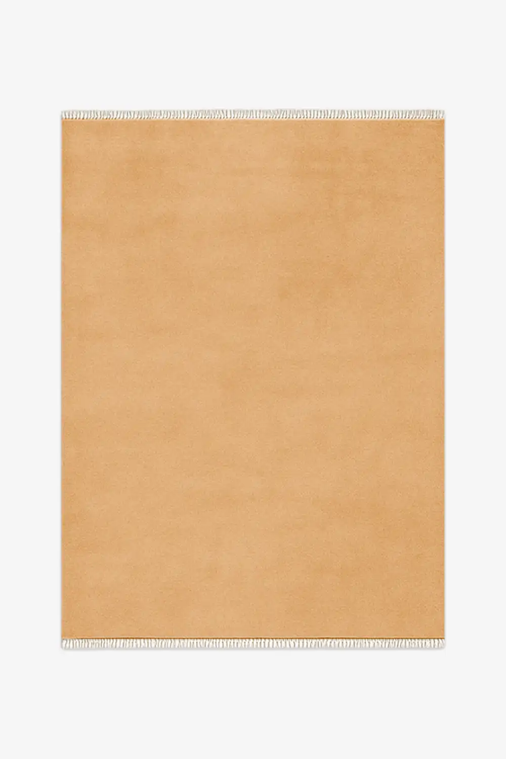 gold beige knotted rug with white fringe on a white background