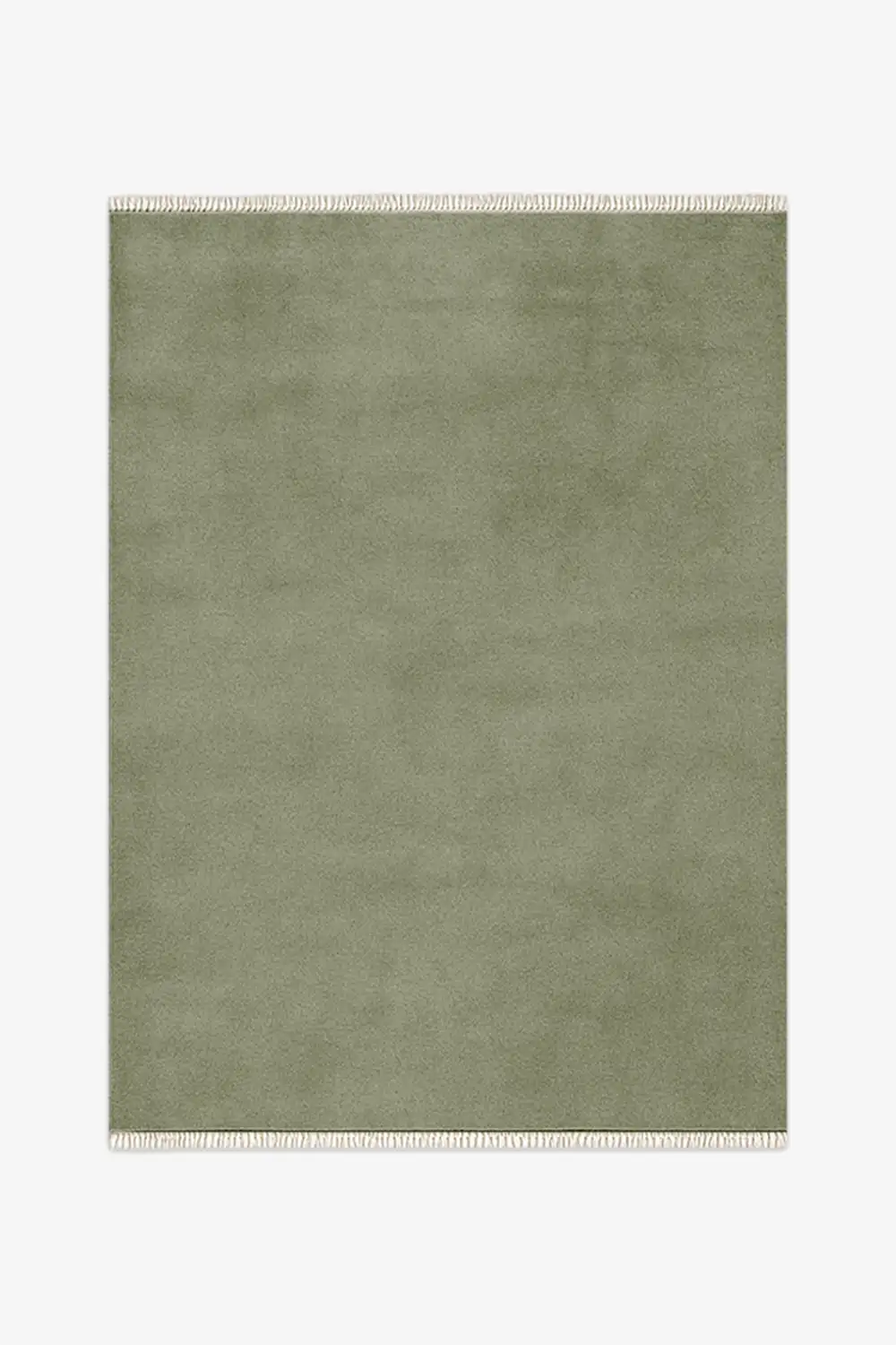 light olive green knotted wool rug on a white background