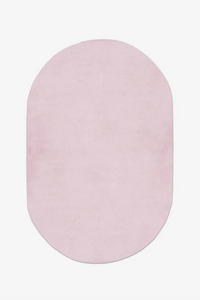 soft light pink oval rug on a white background