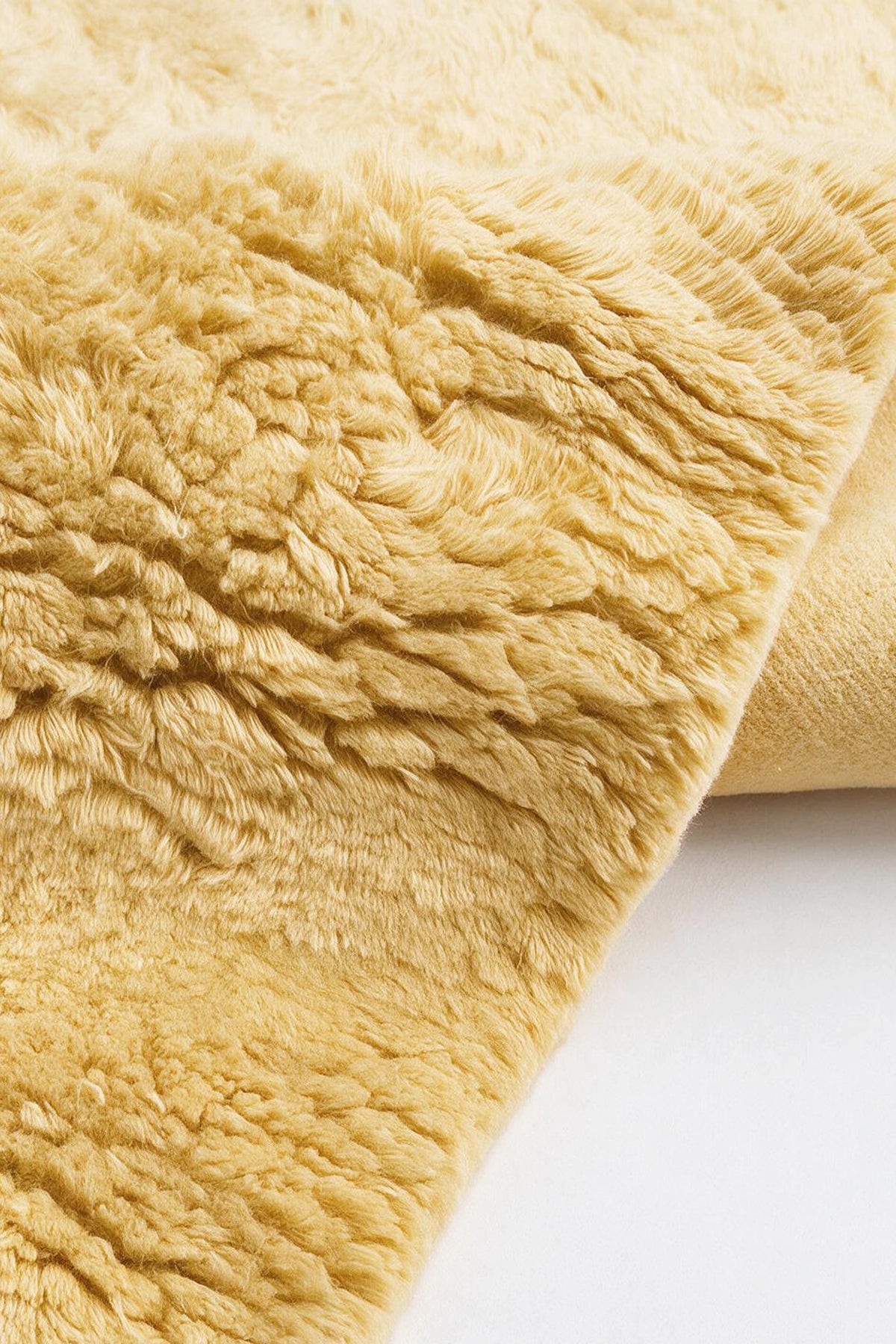 light butter yellow shag wool rug plush pile