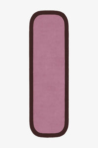 Light mauve runner rug with rounded dark brown edge, wool boho hallway runner