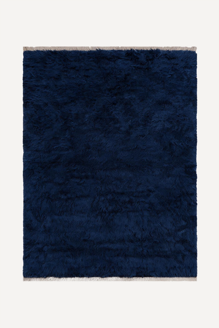 Navy Hand-Knotted Shag Wool Rug