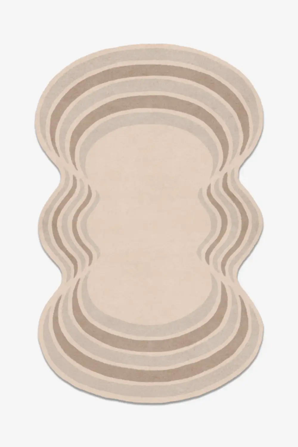 irregular shaped wool rug with wavy edges on a white background