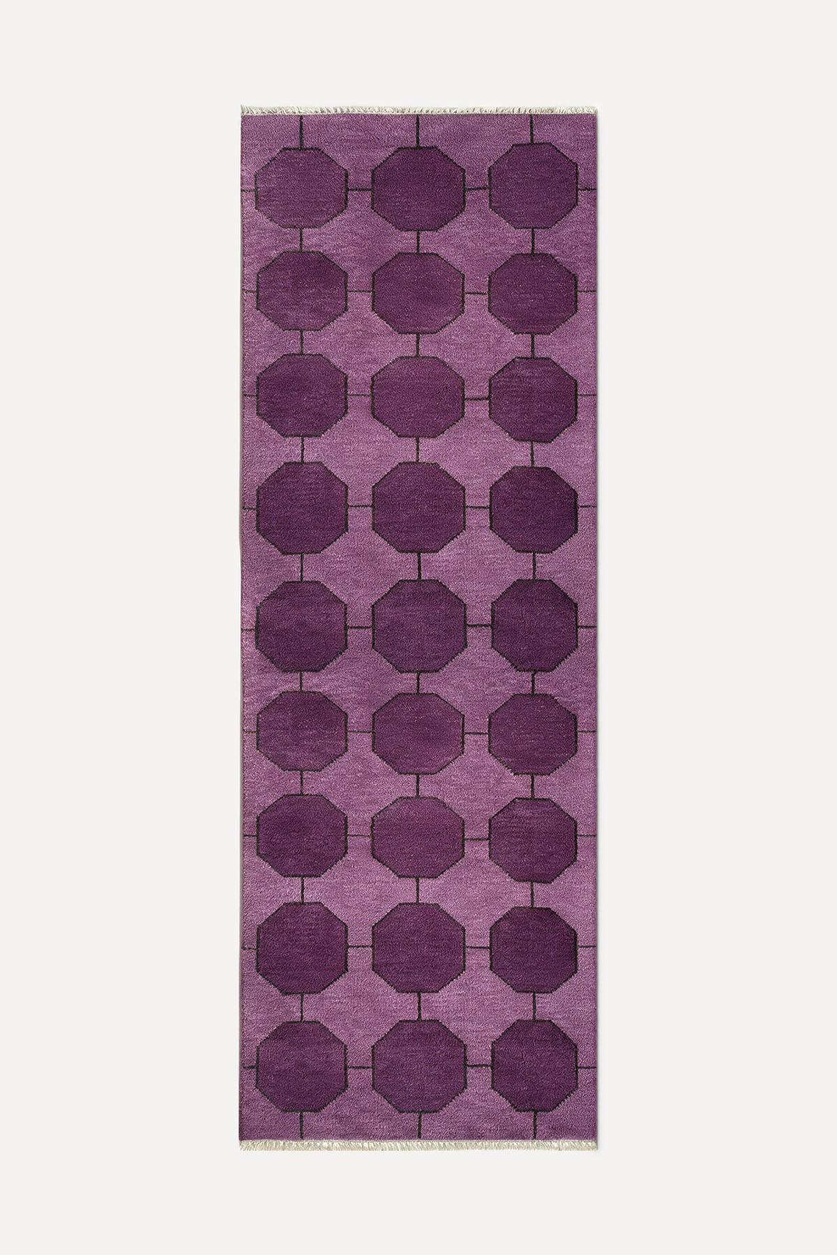 runner rug with purple repeating octagon pattern design | 3x9