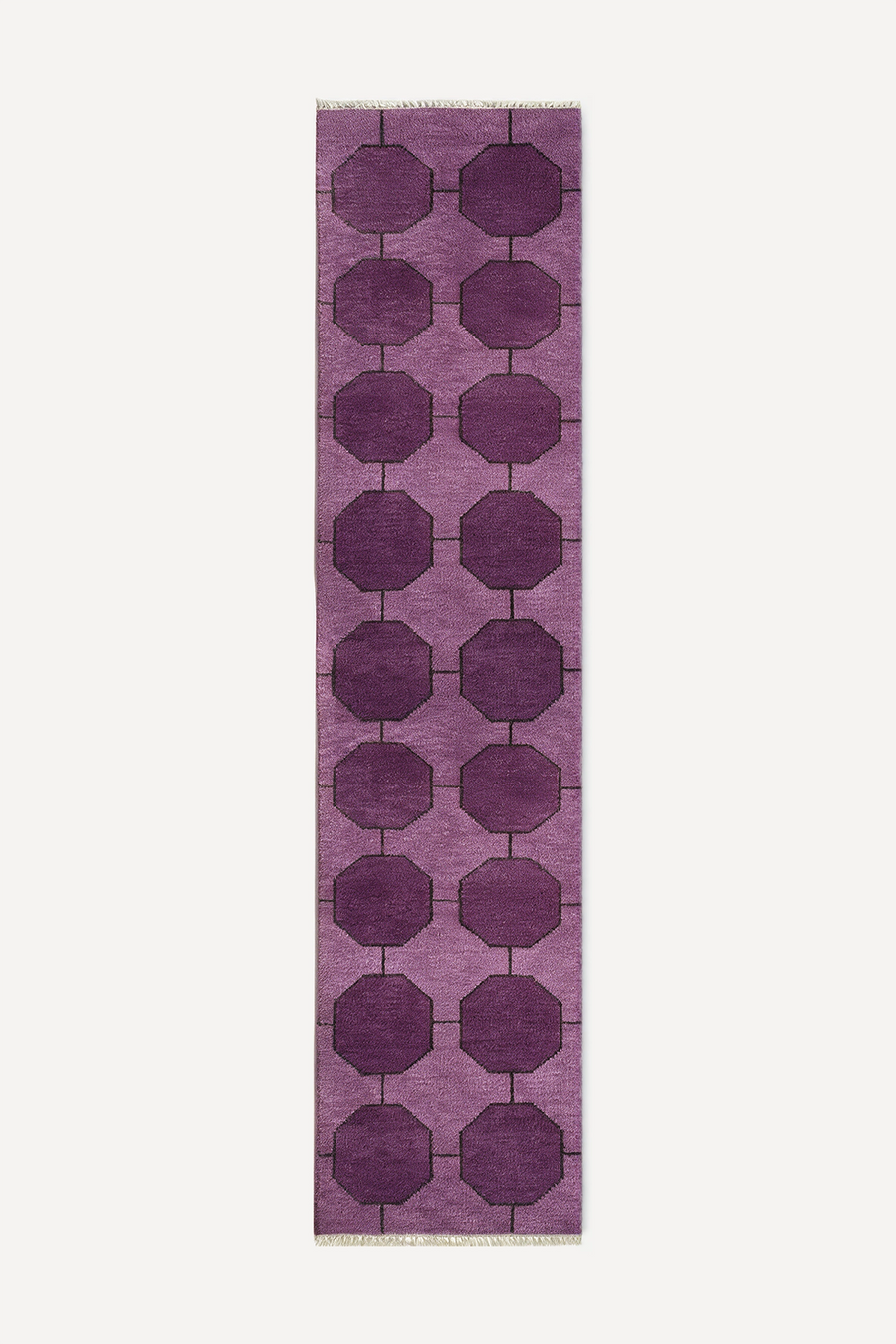 a purple runner rug with a geometric octagon pattern