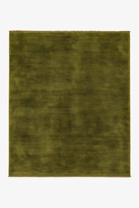 An olive green textured area rug with a soft, plush pile, shown flat against a plain white background.