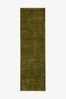 Olive Green Hand-Knotted Wool Runner Rug