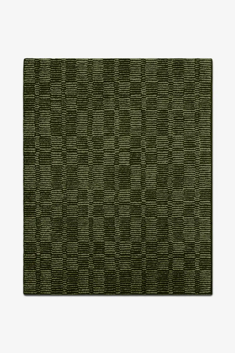 Green geometric patterned rug on a white background