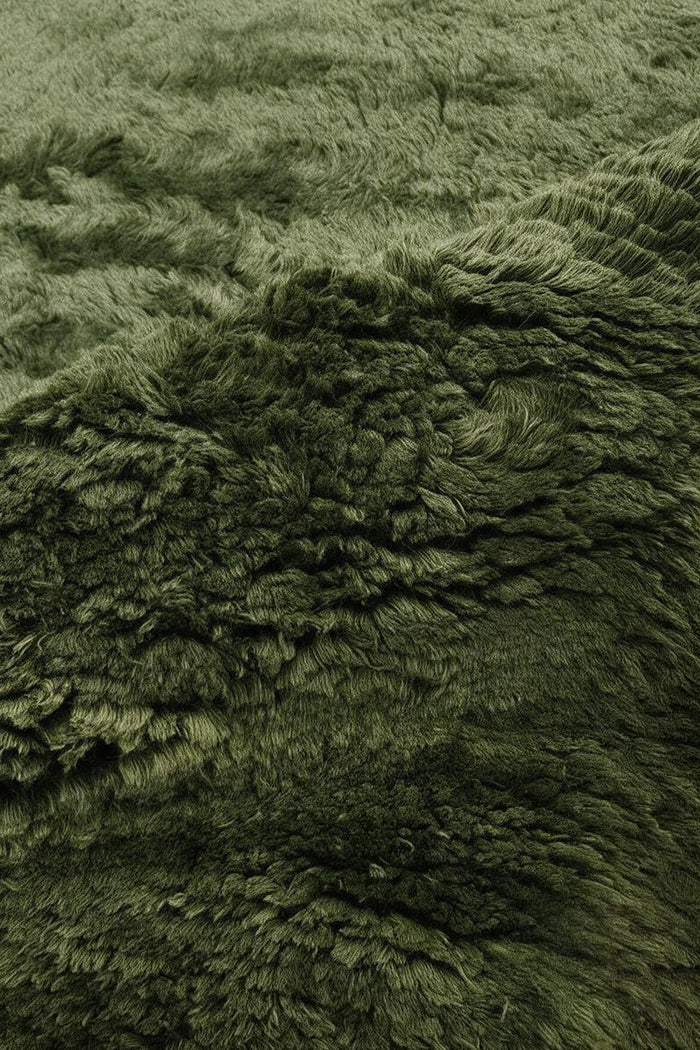 Olive Hand-Knotted Shag Wool Rug