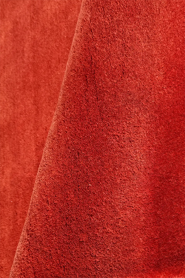 Close-up of red hand-tufted wool area rug