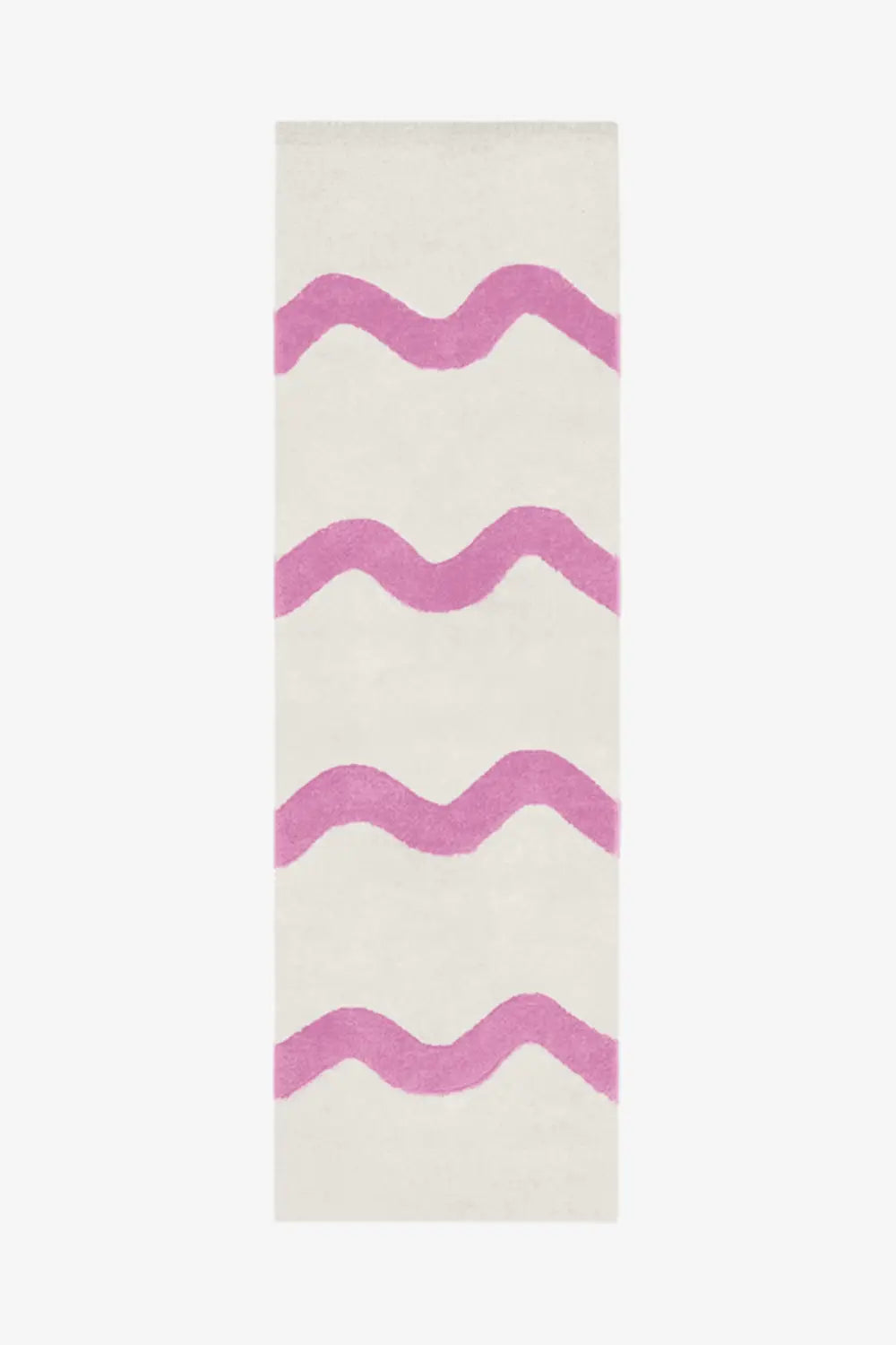 Cream runner rug with pink wavy stripes, minimalist wool runner rug for bedroom or entryway