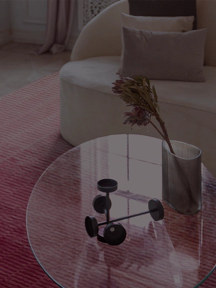 modern pink ombre loomed rug handcrafted from wool in a contemporary living space