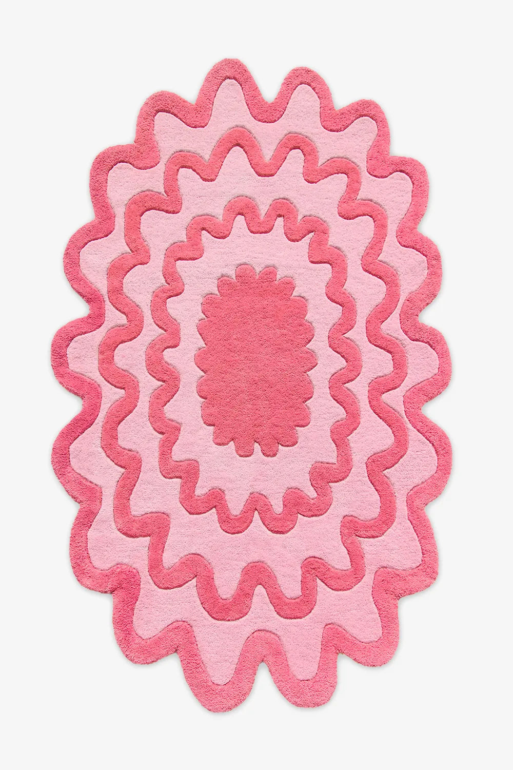 5x8 pink wavy abstract oval rug, scalloped modern wool area rug for living room or bedroom