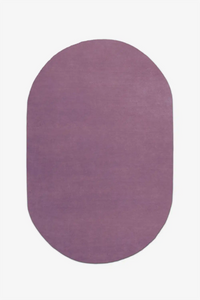 Oval-shaped purple plum rug on a white background
