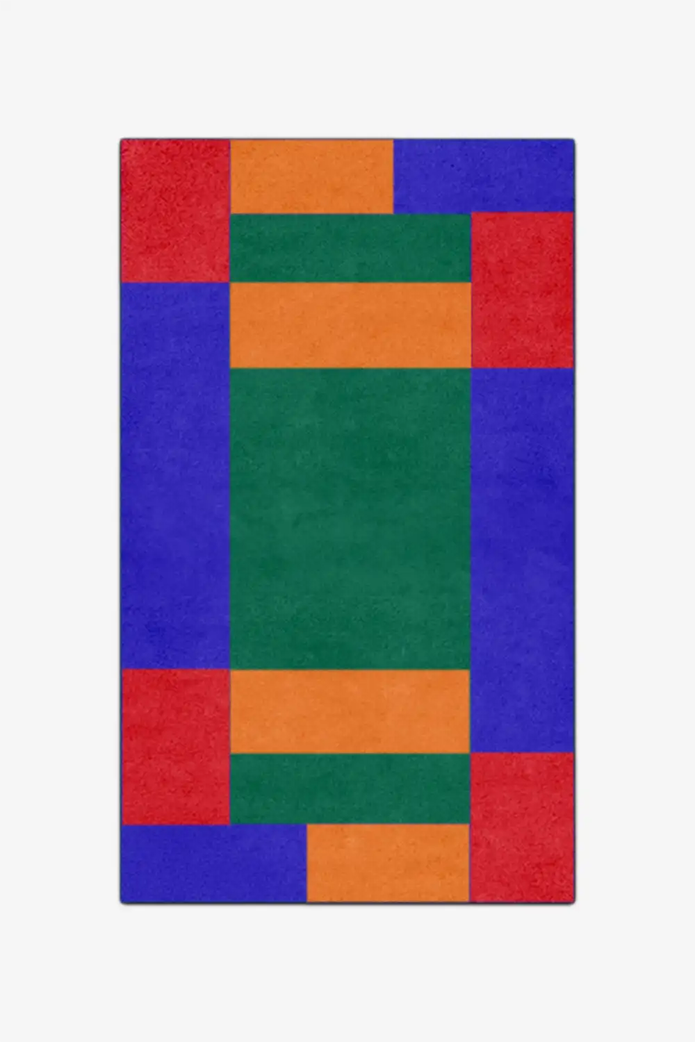 Colorful geometric patterned rug on a white background