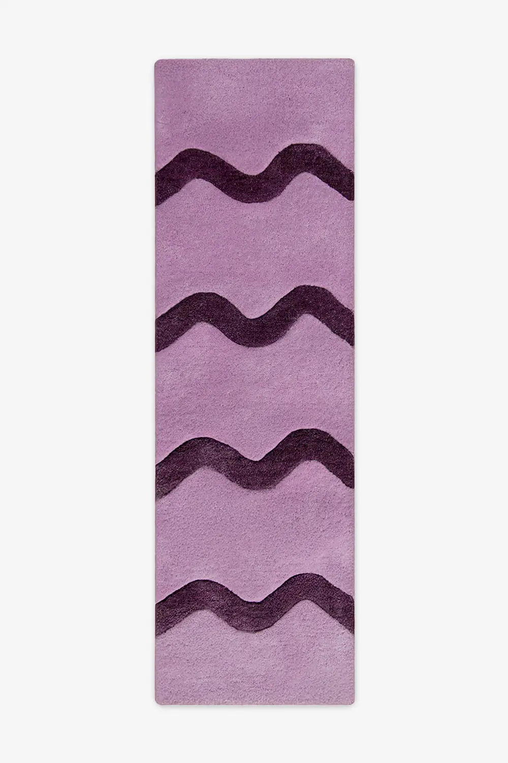 Light purple lilac runner rug with plum wavy stripes, colorful boho wool runner rug