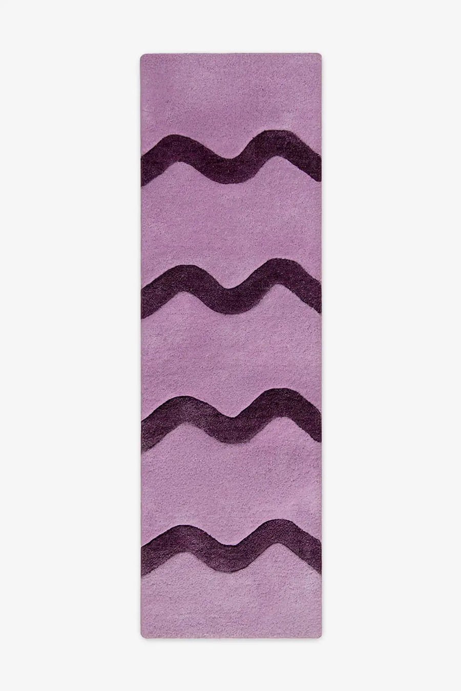 Light purple lilac runner rug with plum wavy stripes, colorful boho wool runner rug