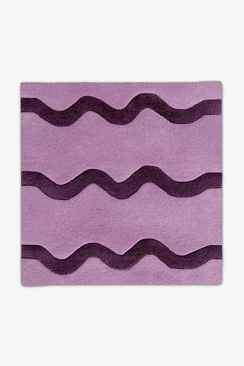 Violet purple and deep plum square wool rug with playful wave design, sized 8x8 or 9x9 for fun accent rugs in kids’ bedrooms or cozy spaces