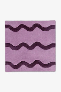 Violet purple and deep plum square wool rug with playful wave design, sized 8x8 or 9x9 for fun accent rugs in kids’ bedrooms or cozy spaces