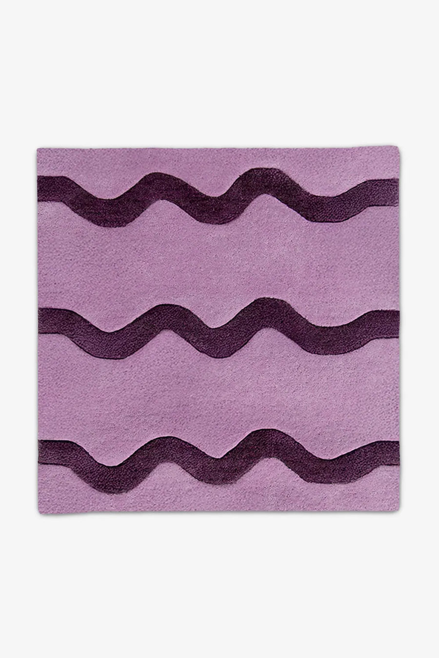 Violet purple and deep plum square wool rug with playful wave design, sized 8x8 or 9x9 for fun accent rugs in kids’ bedrooms or cozy spaces