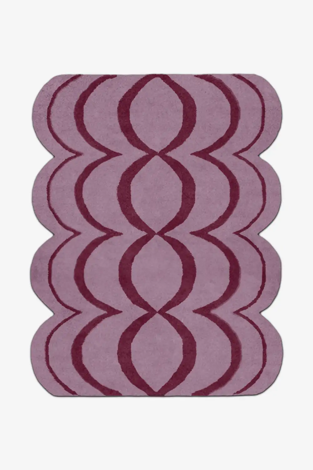 Purple rug with wavy red pattern on a white background
