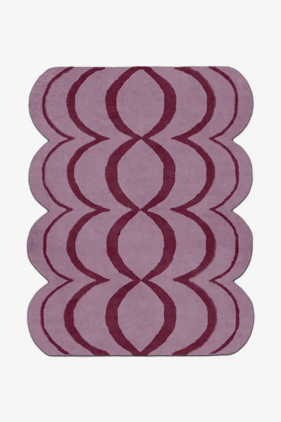 Purple rug with wavy red pattern on a white background