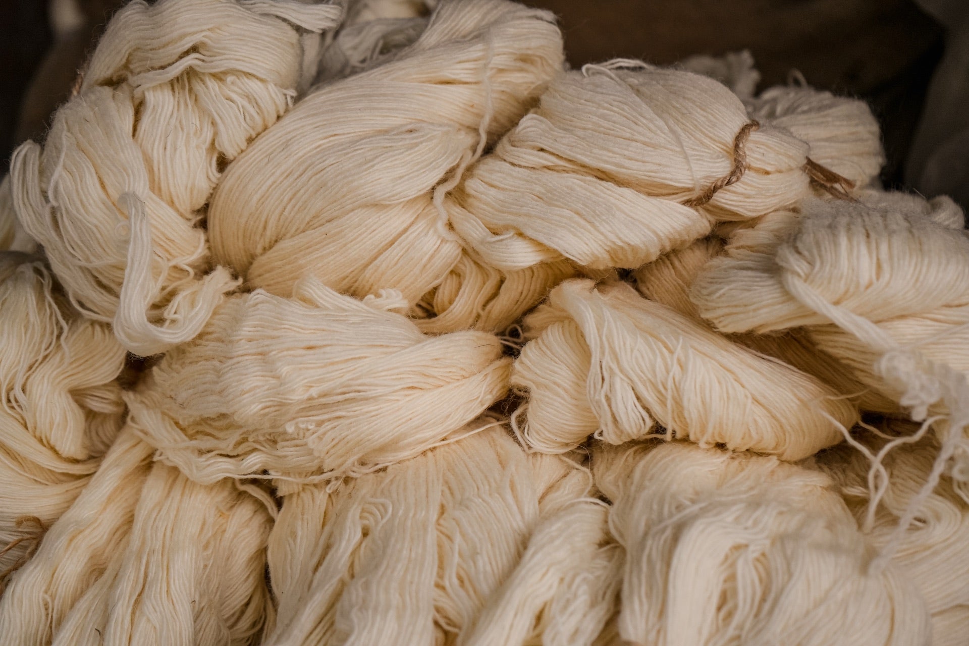 Skeins of raw New Zealand wool before dyeing