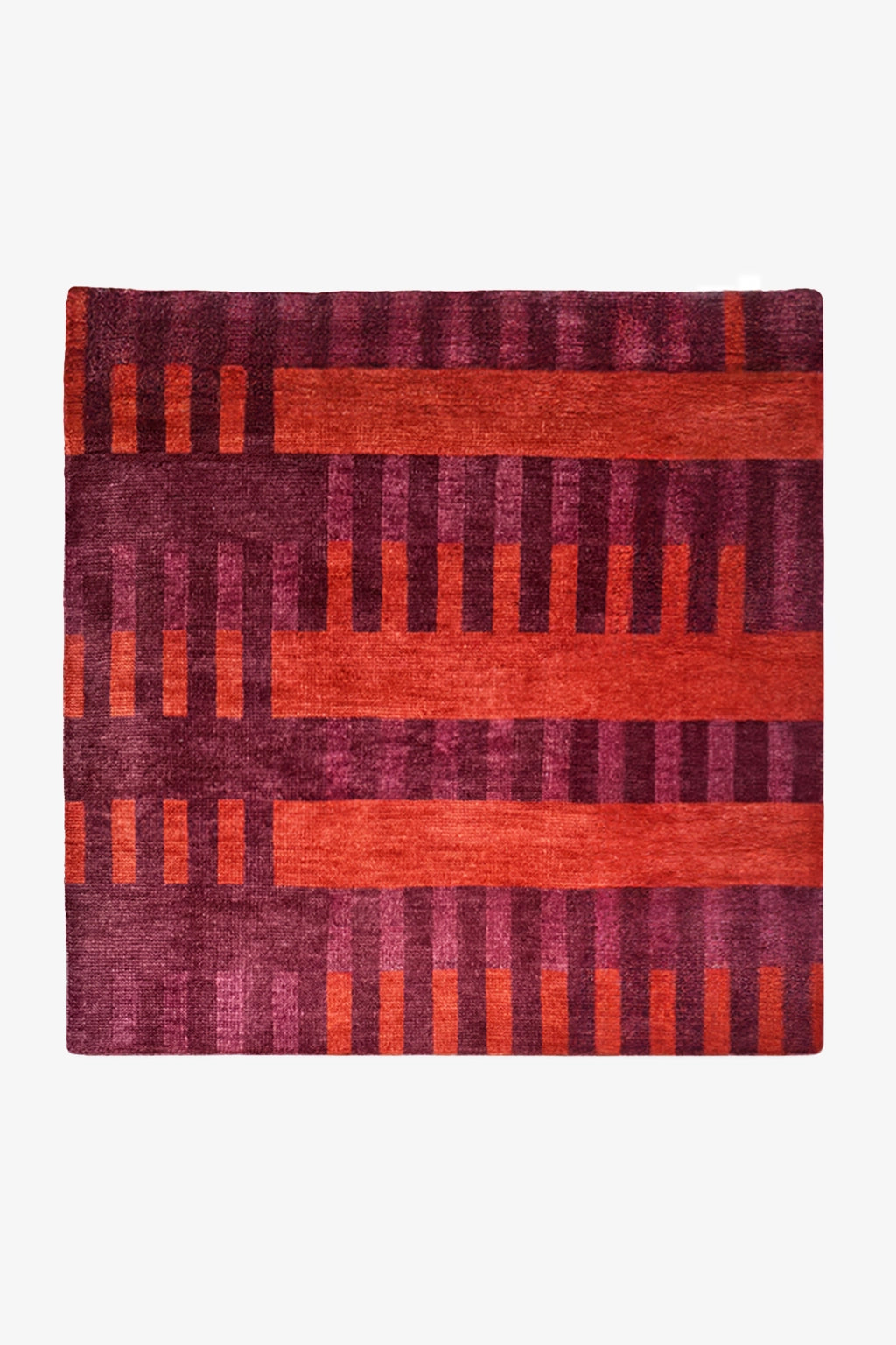 red square rug with purple stripes