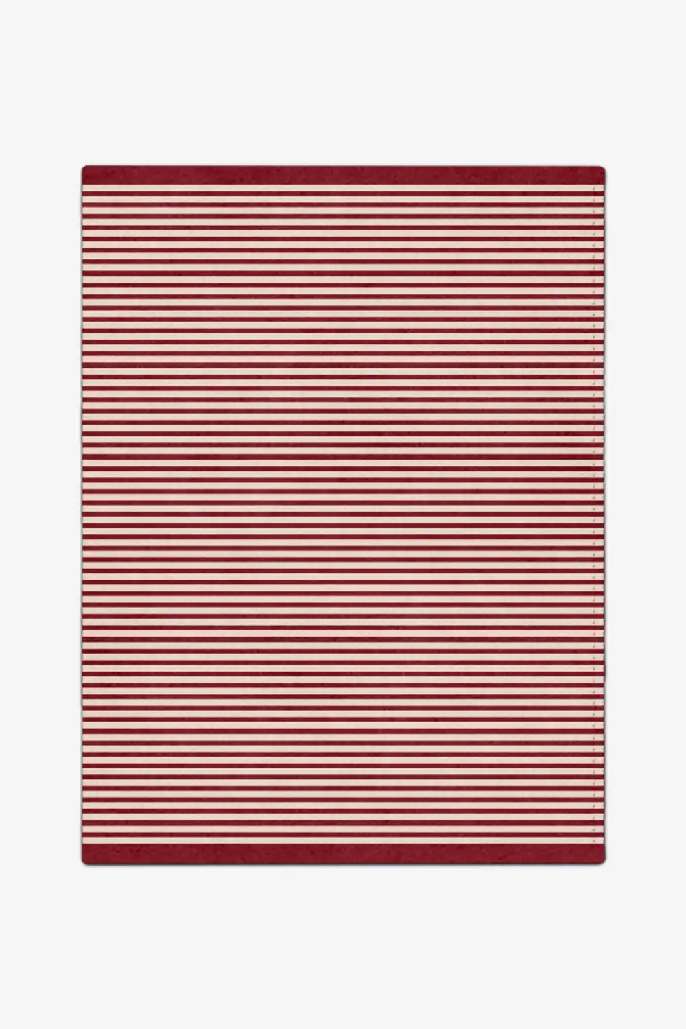 Rectangular red and white striped rug on a white background