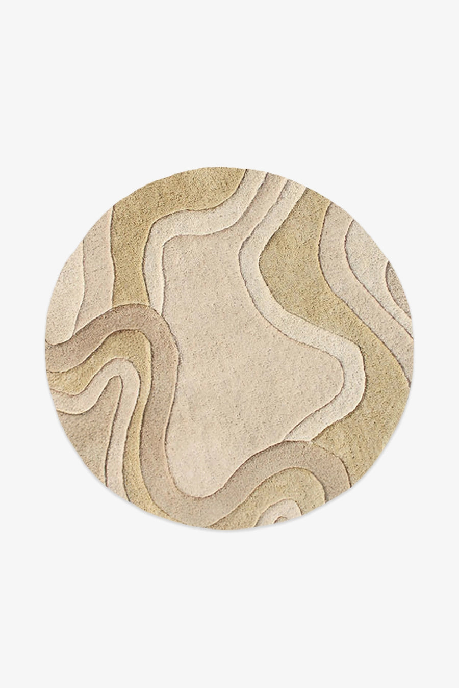 Round beige rug with wavy pattern on a white background