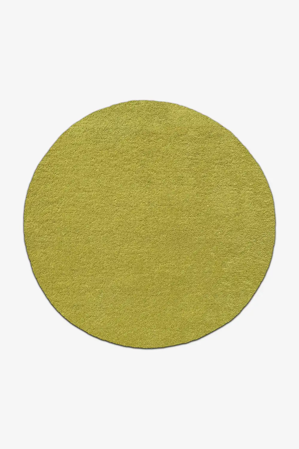 Round lime green wool rug on a white background