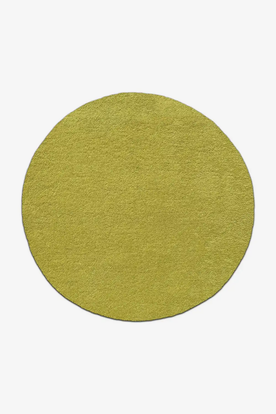 Round lime green wool rug on a white background
