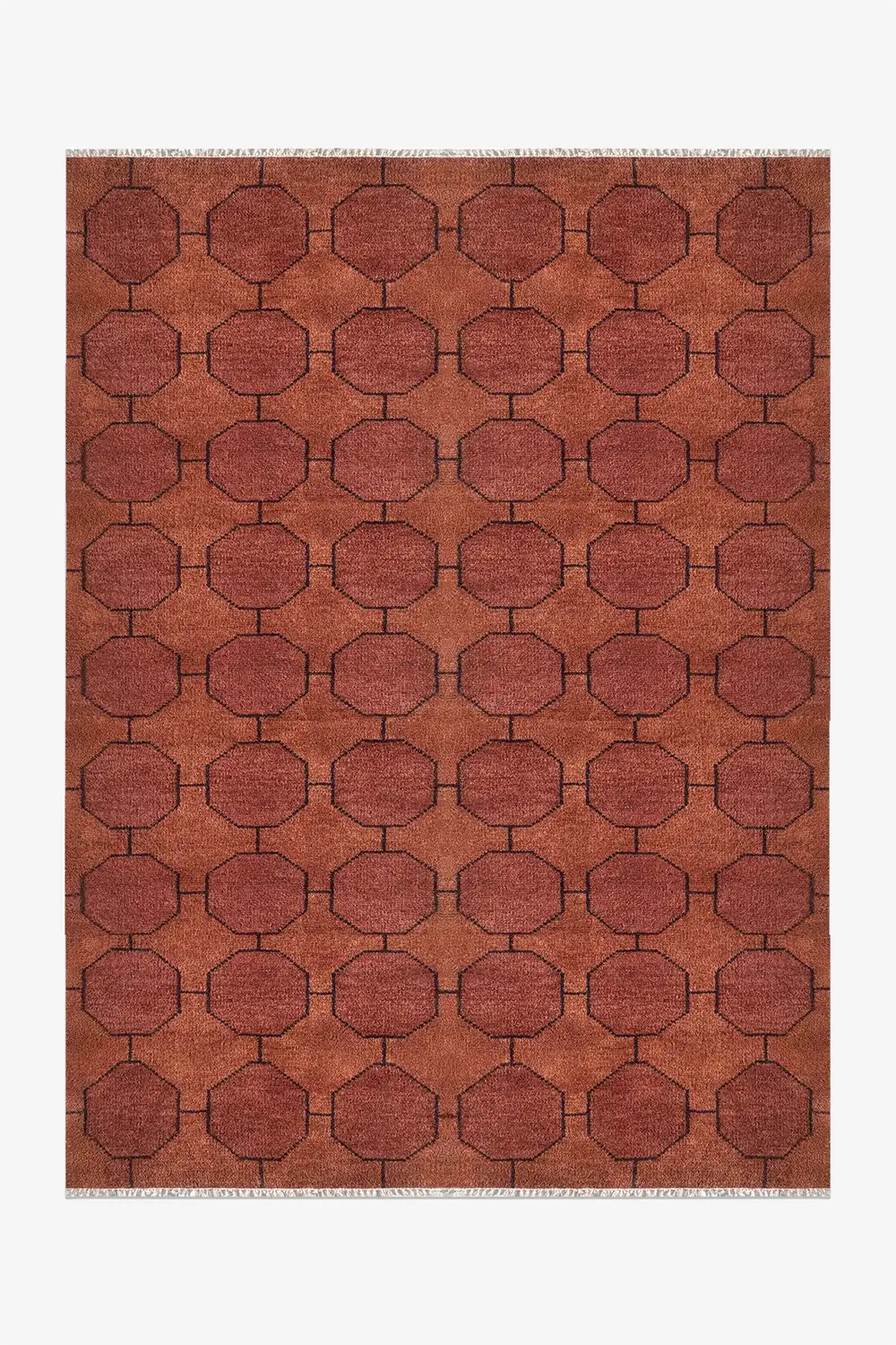 chestnut brown 6x9 geometric patterned rug on a white background | 6x9