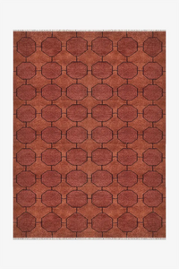 chestnut brown 6x9 geometric patterned rug on a white background | 6x9